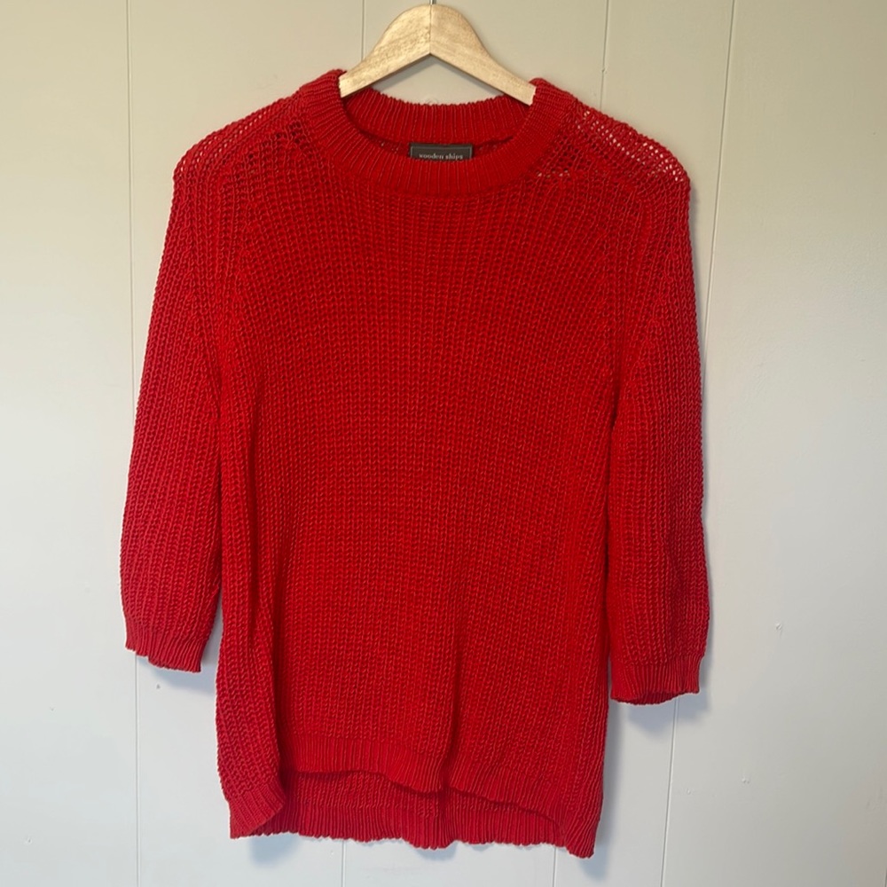 WOODEN SHIPS women’s Size S/M Red Sweater Quarter sleeve